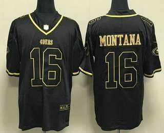 Men%27s San Francisco 49ers #16 Joe Montana Black Gold Stitched Jersey